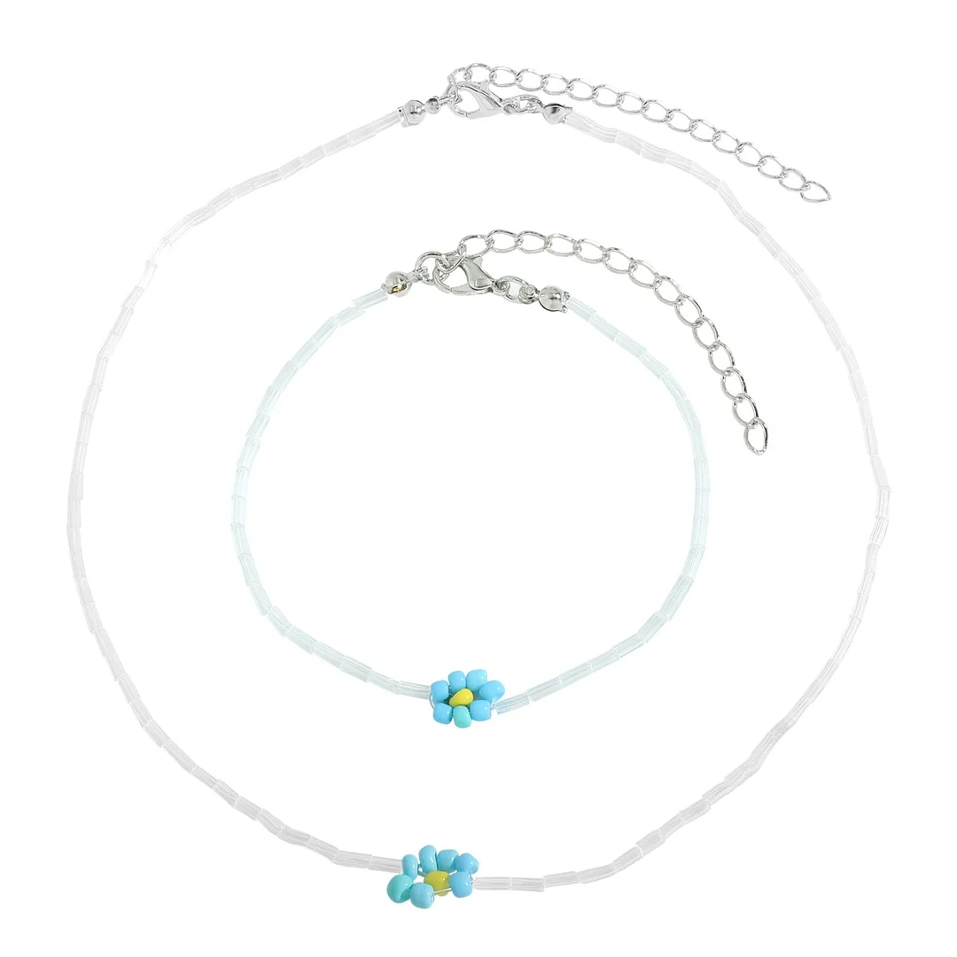 Dvacaman 2021 New INS Korean Sweet Colorful Little Flower Acrylic Pearl Bohemian Beaded Clavicle Necklaces for Women DIY Jewelry