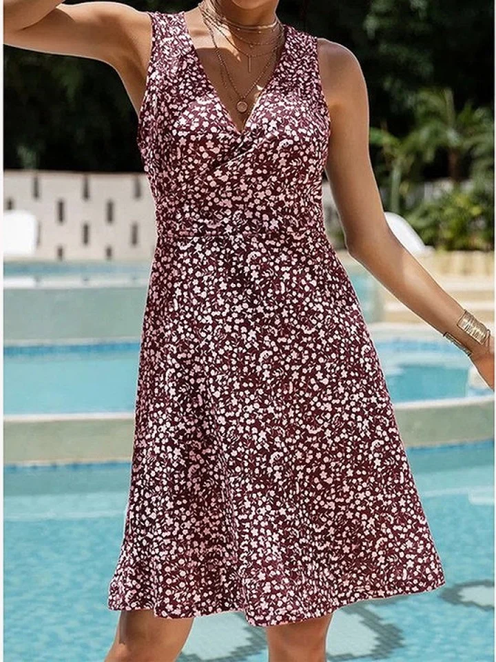Trendy Floral Lace Up Vest Dress