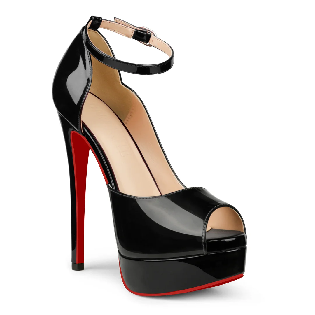 150mm Red Bottom Heels Sky High Platform Ankle strap Pumps Party Shoes-MERUMOTE
