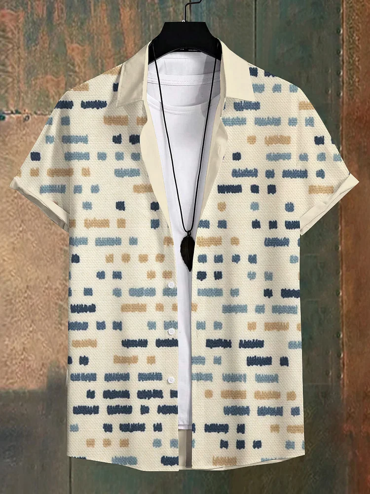 Men's Color Block Splicing Art Print Casual Shirt