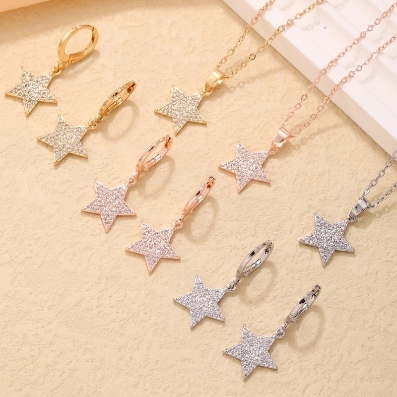 304 Stainless Steel Copper K Gold Plated Rhodium Plated Hip-Hop Minimalist Plating Inlay Pentagram Zircon Jewelry Set