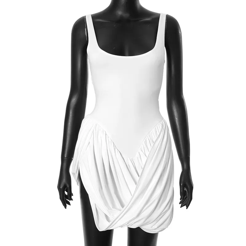 Uveng Uveng Women's Summer New Solid Color Sleeveless Vest High Waist Irregular Hem Dress