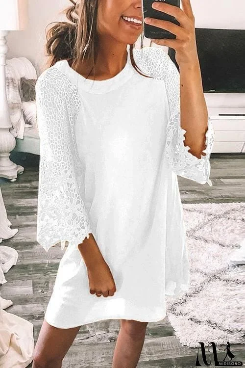 MidiSono - Lace Hollow Sleeve O Neck Mini Dress