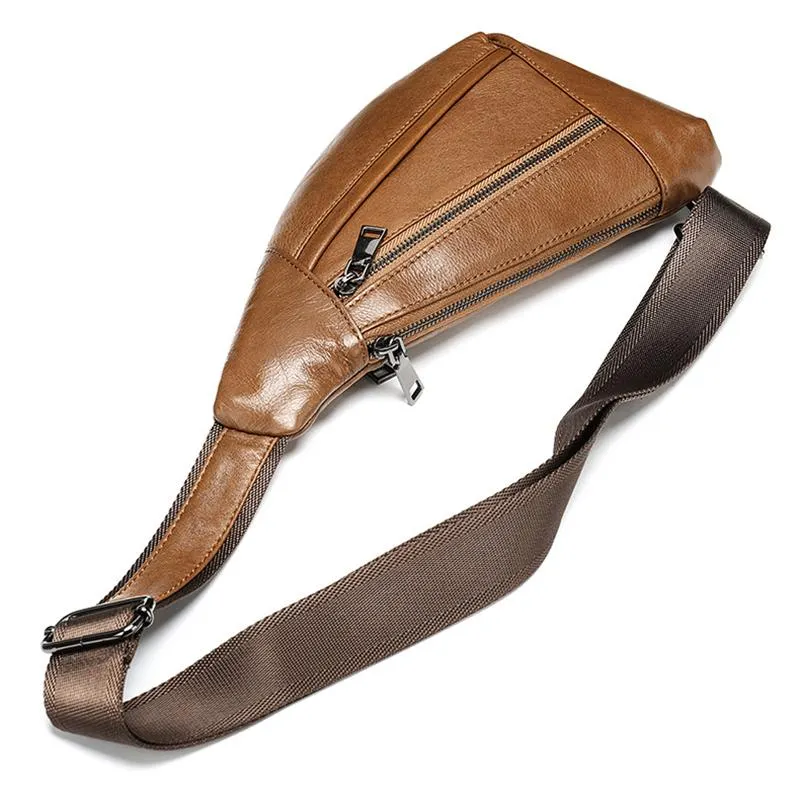 Textured Style Adjustable Strap Genuine Leather Multiple Compartment Sling Backpack