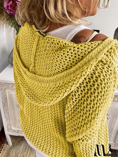 MidiSono - Openwork Hooded Long Sleeve Sweater