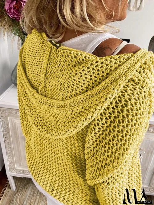 MidiSono - Openwork Hooded Long Sleeve Sweater