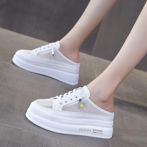 Female Shoes Cover Toe House Slippers Platform Slides Loafers Med 2020 Flat Soft Cross-tied Cotton Fabric Plastic Casual PU