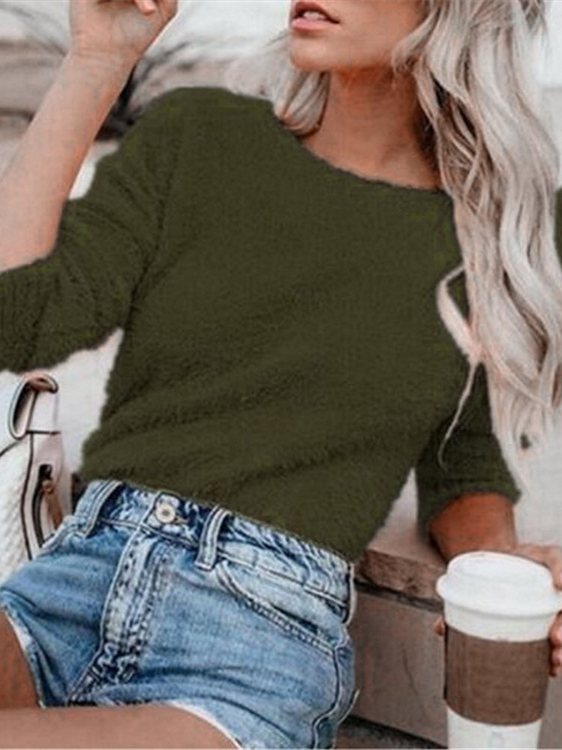 Long Sleeve Shift Crew Neck Casual Shirts & Tops