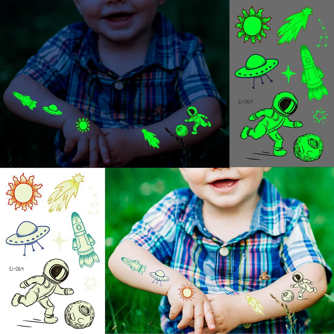Sdrawing Glow In The Dark Temporary Tattoos For Kids Boys Kids Fake Luminous Tattoo Flash Animal Cartoon Party Favor Set Glowing Zoo