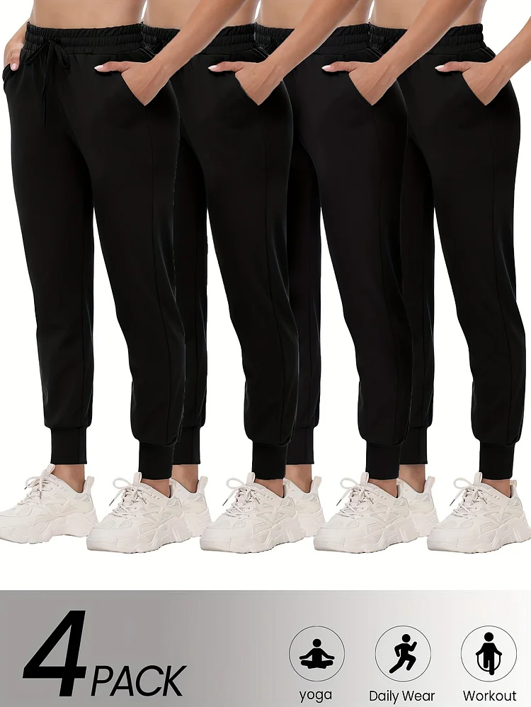 4-Pack Women's Baggy Sweatpants - Lightweight & Comfy Joggers For Yoga Workout Running And Lounge