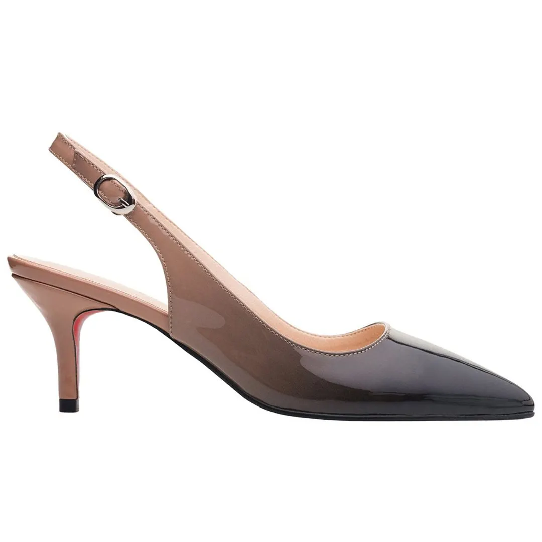 Women's Pointed Toe Slingback Shoes Kitten Heel Pumps Comfortable Dress Gradient Shoes-vocosishoes