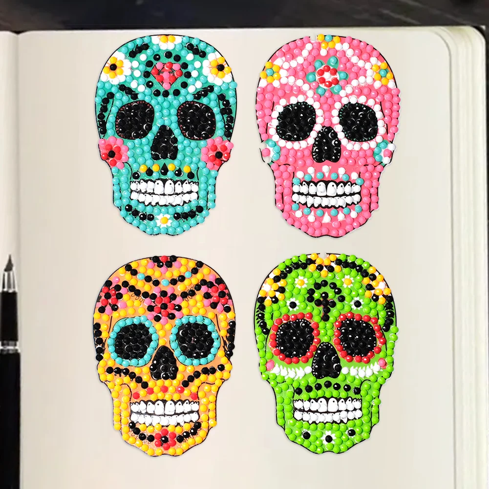 4pcs Diamond Mosaic Sticker DIY Color Skulls Adhesive Rhinestones Decals