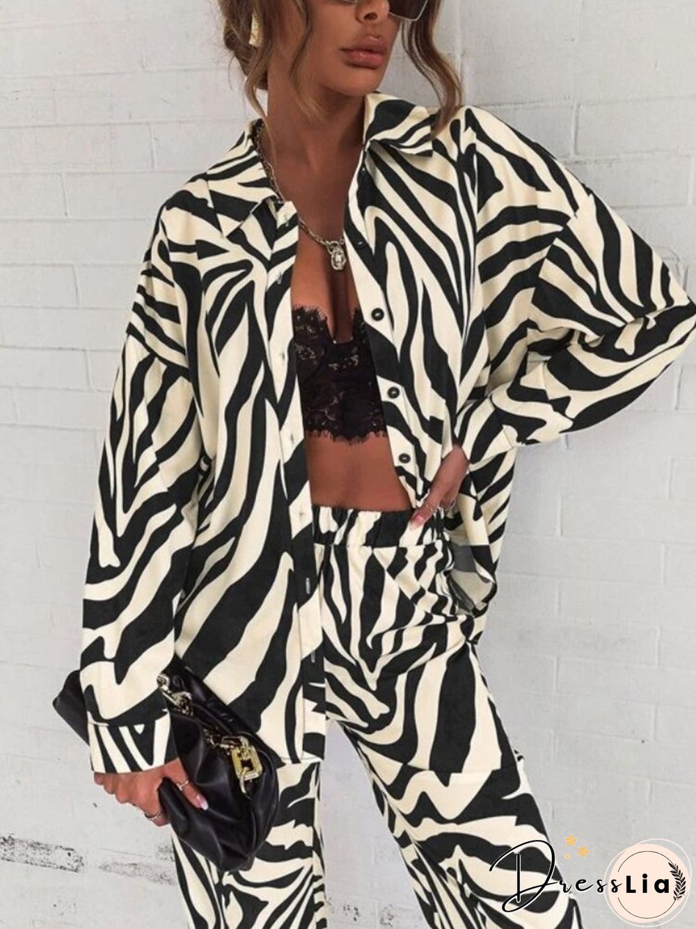 Casual Women Summer Printed Tracksuit Two Piece Set Ladies Streetwear Suits Ol Lapel T-shirts Blouse Long Pencil Trouser 2PC