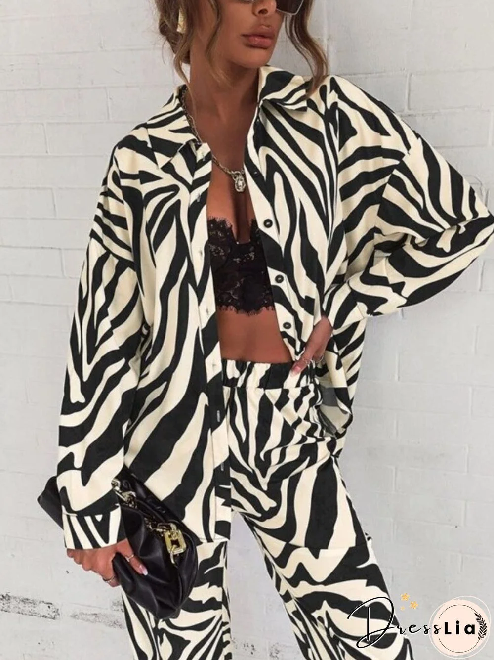 Casual Women Summer Printed Tracksuit Two Piece Set Ladies Streetwear Suits Ol Lapel T-shirts Blouse Long Pencil Trouser 2PC