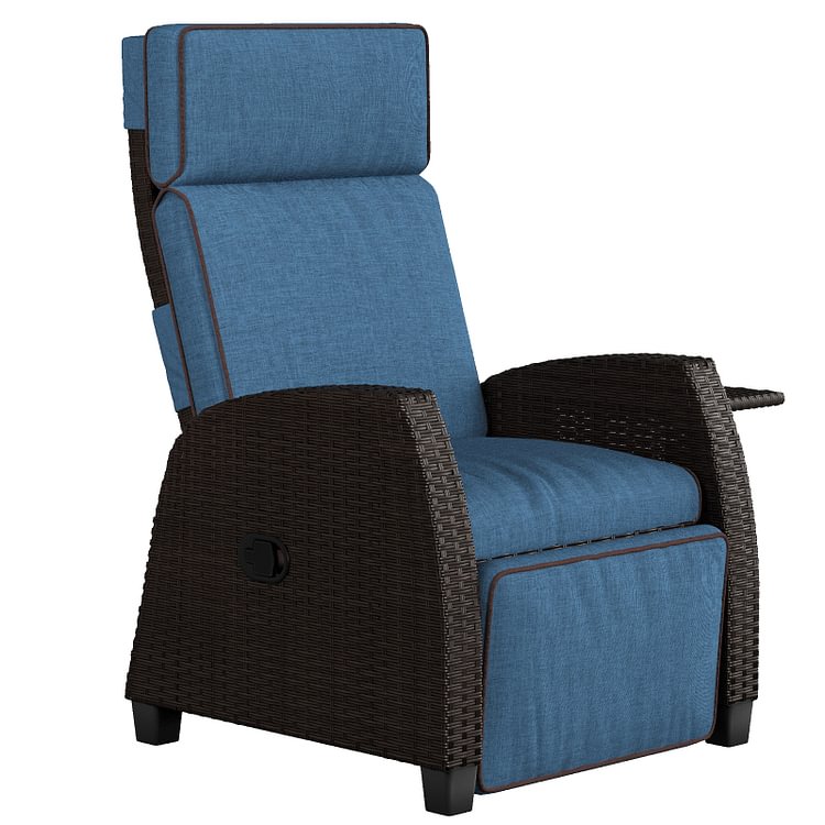 Grand Patio Indoor & Outdoor Recliner, All-Weather Wicker Reclining Patio Chair, Flip-Up Side Table