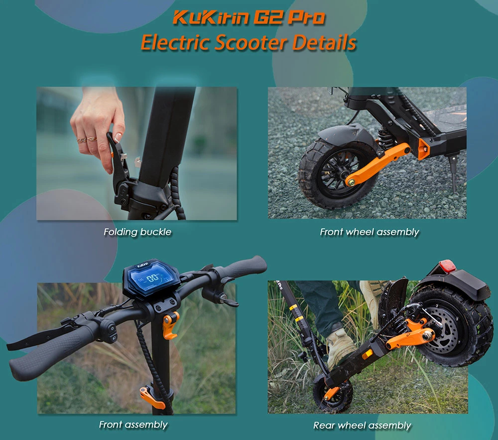 KuKirin G2 Pro (VMP) 电动滑板车,500W 电机,48V 15.6Ah 电池,9 英寸真空胎,最高时速 25 公里/小时,续航里程 65 公里,前后碟刹,弹簧减震