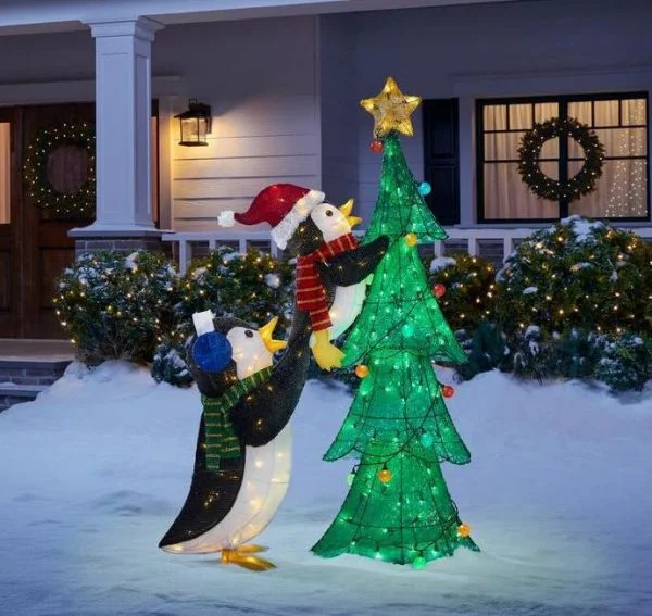 🔥kukelife🔥Christmas-led lighted tinsel penguins with tree