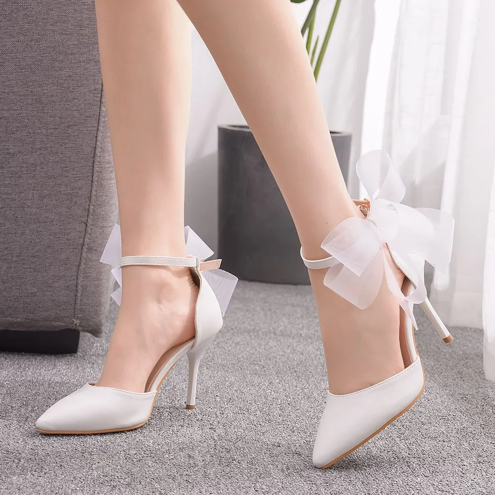 Breakj Breakj Butterfly Flower Wedding Shoes One-Word Wristband Bridal Shoes Fine Heel Wedding Shoes Women Sandals Tip High Heels