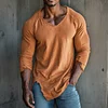 Men's Basic Fitness Training Style V-neck Long-sleeved T-shirt With Distressed And Ripped Design On Cuffs And Hem. by Inlyline