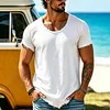 Men's Cotton Linen Ripped Hem T-Shirt With Crew Neck And Loose Fit For Casual Beach Wear by Inlyline