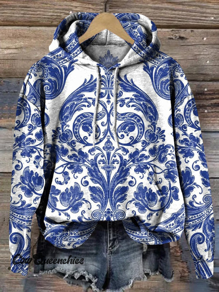 Vintage Symmetrical Pattern Printed Casual Hoodie Sweatshirt Multicolor / S