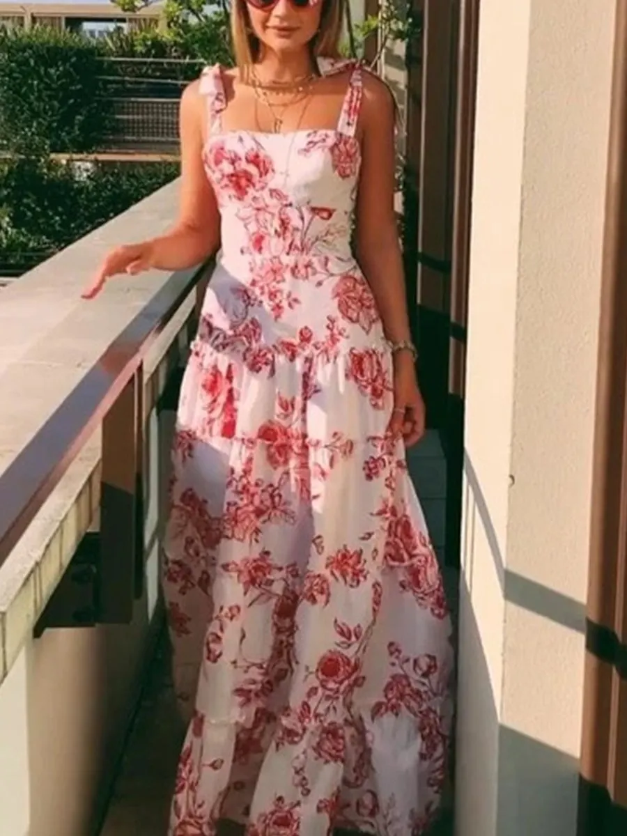U-neck Sleeveless Print Maxi Dress P16105