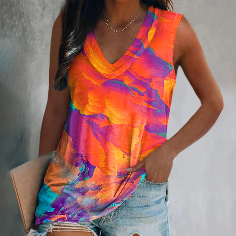 Orange Tie Dye Sleeveless Womens Vest