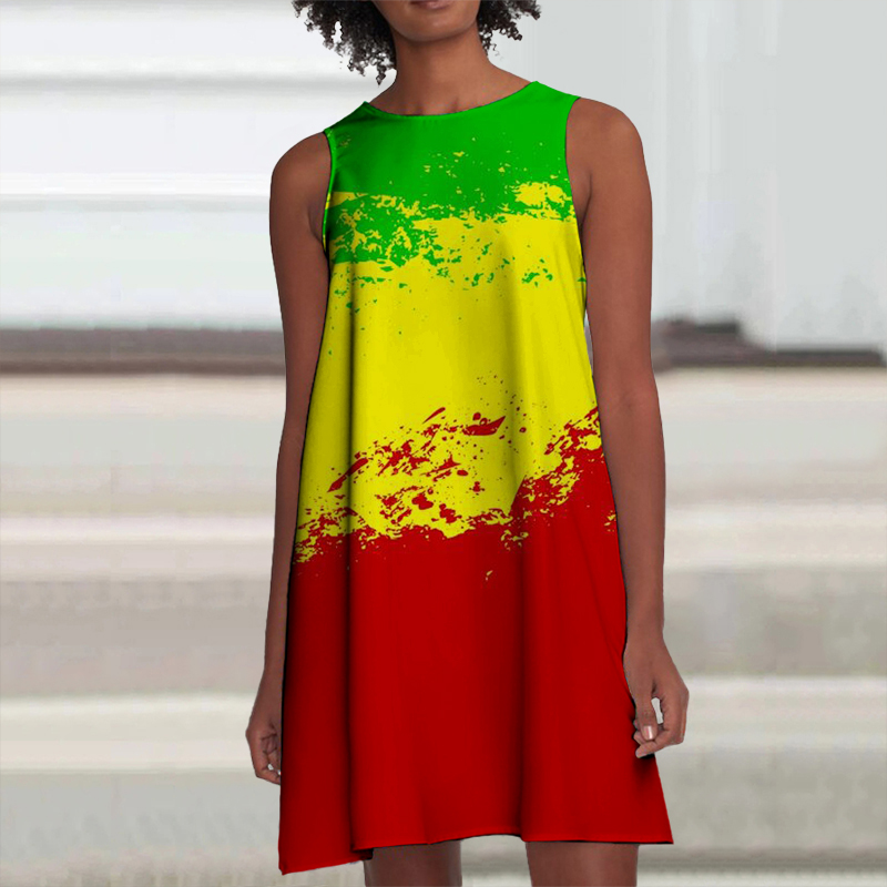 Round Neck Juneteenth Contrast Print Mini Dress wearshes