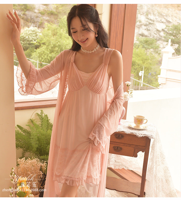 LANFUBEISI Summer Pink France Vintage Fairy Dress Women Lace Sexy Sweet Elegant Strap Dress Female Flower Chiffon Korean Long Dresses LANFUBEISI