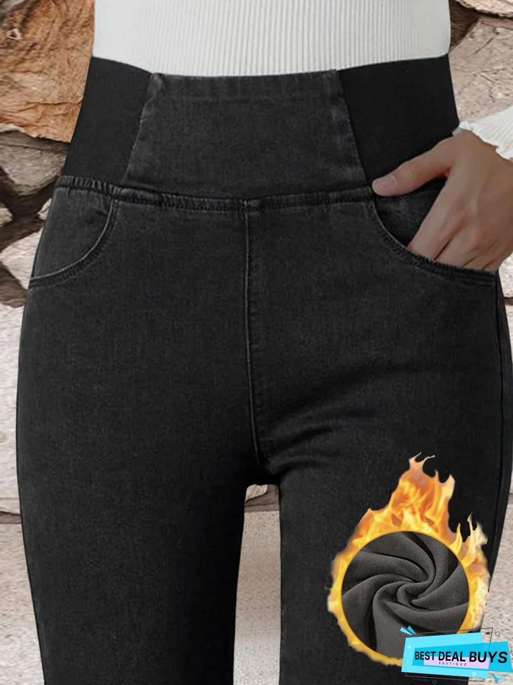 High Waist  Warmth Plain Denim Casual  Tight Jeans