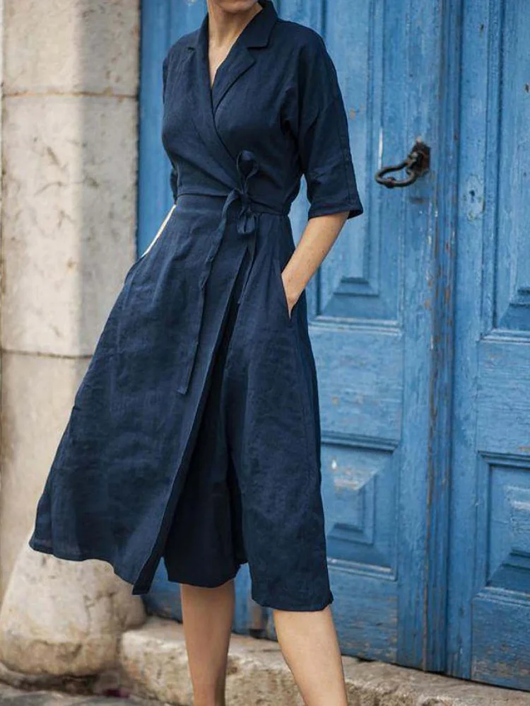 Elegant Vintage Lapel collar Medium Dress