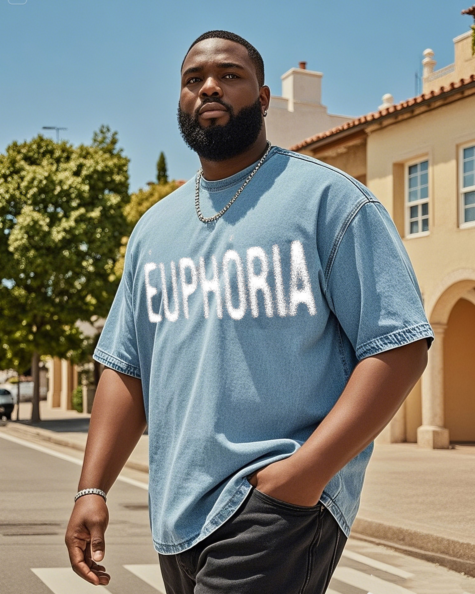 Plus Size Men's EUPHORIA Design Printed Denim Short Sleeve T-Shirt