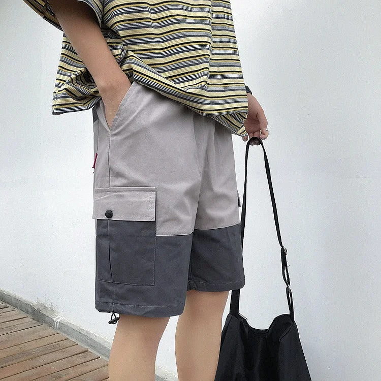 Summer Men Shorts Summer Color Matching Casual Cargo Shorts