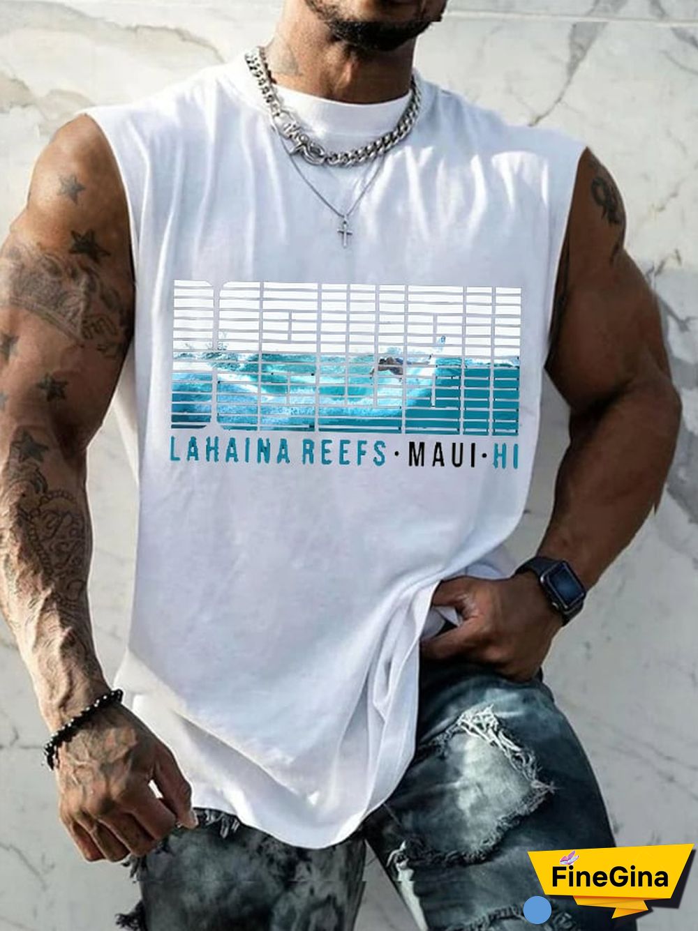 Men's Hawaii Lahaina Reefs Maui Hi Print Tank Top