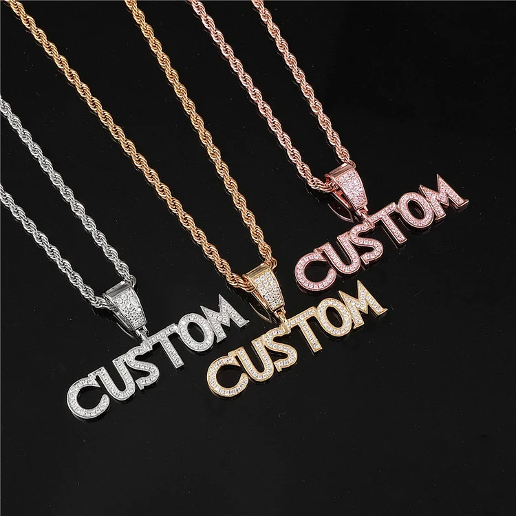 Custom Name Chain Cursive Iced Out Letters Pendant Necklace