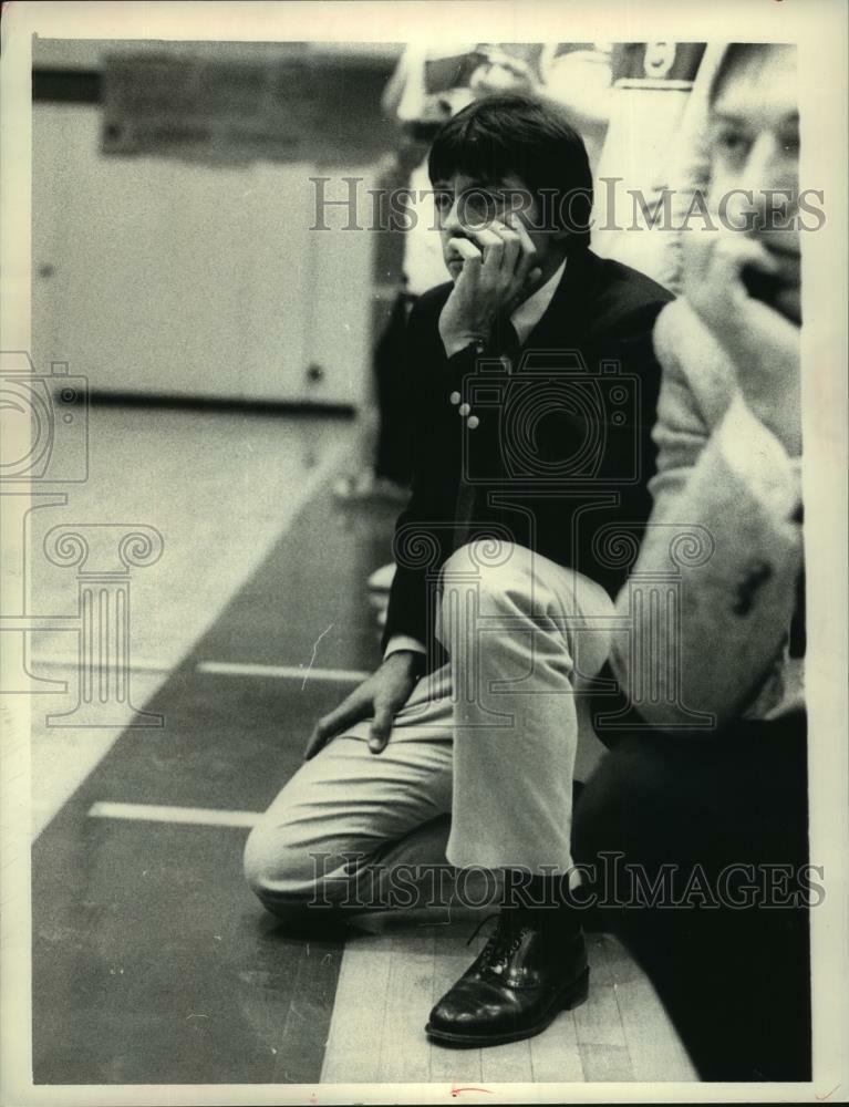 Press Photo Poster painting Coach John Quattrochi of RPI sits on sidelines watching game