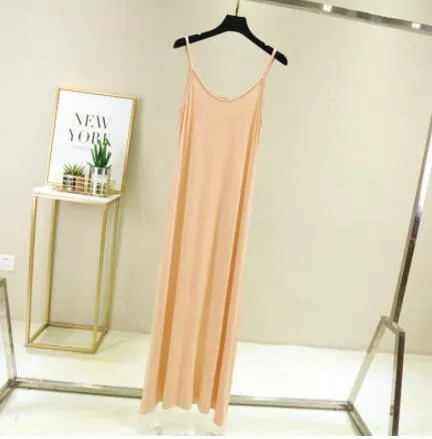 Vintage Solid Spaghetti Dress Women 2021 Elegant O Neck Long Sexy Modal Dresses Summer Autumn Korean Lady sleeveless Vestidos