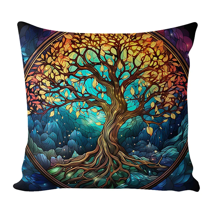 17.72x17.72In Tree of Life Cotton Cross Stitch Pillow Kit for Adult Beginner