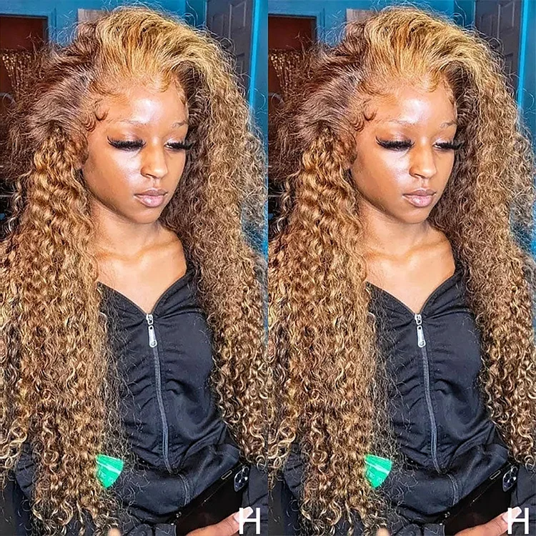Brown Curly Lace Front Human Hair Wig For Black Woman