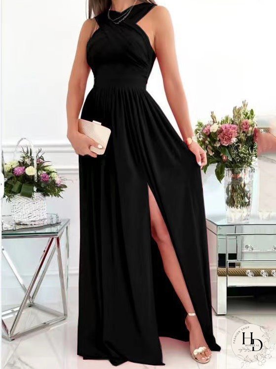 Dresses Halterneck Open Back Sleeveless Slit Dress for Women