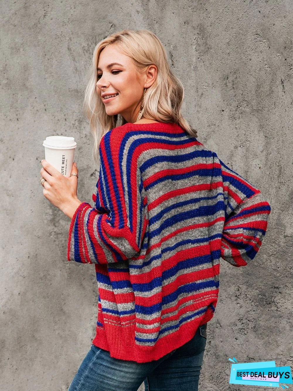 Basic Striped Scoop Neckline Sweater