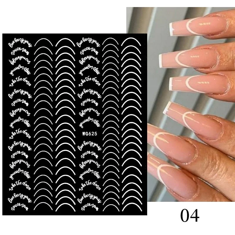 Gold 3D Nail Sticker Curve Stripe Lines Nails Stickers Gradient Adhesive Striping Tape Nail Foil Nail Art Stickers Decals Silver-Nail Inspo