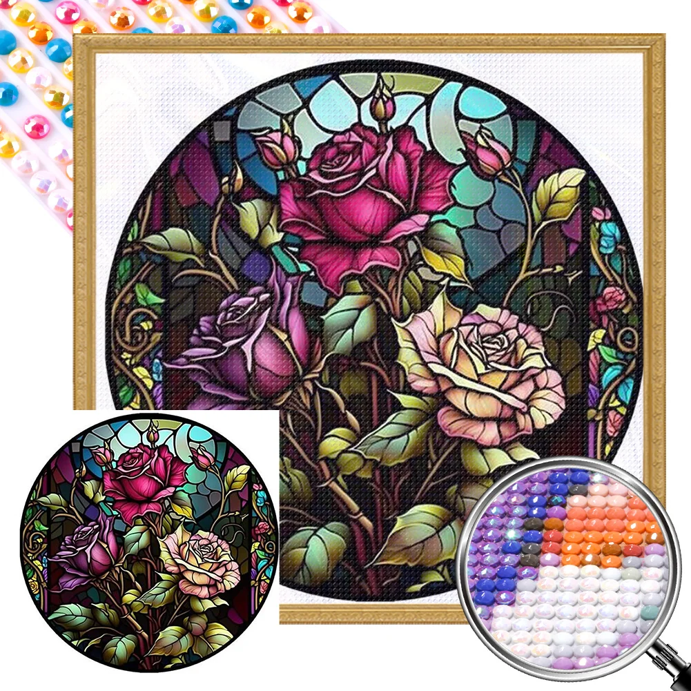 Full Round Partial AB Diamond Painting - Stained Glass Flower(Canvas|45*45cm)
