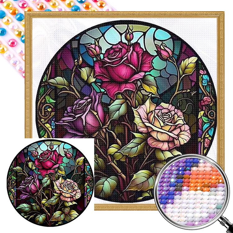 Stained Glass Rose-Full Round Diamond Painting(40*40CM)