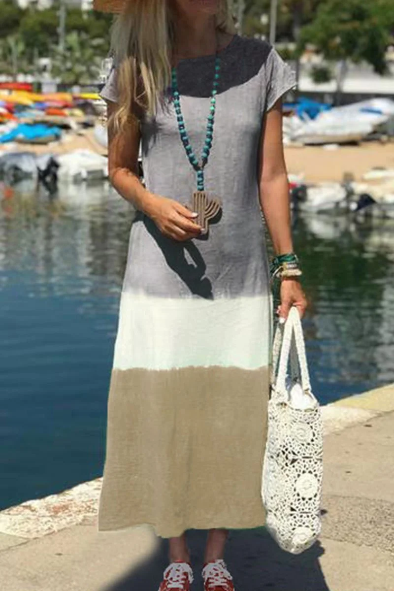 O Neck Patchwork Ankle Length Maxi Dress