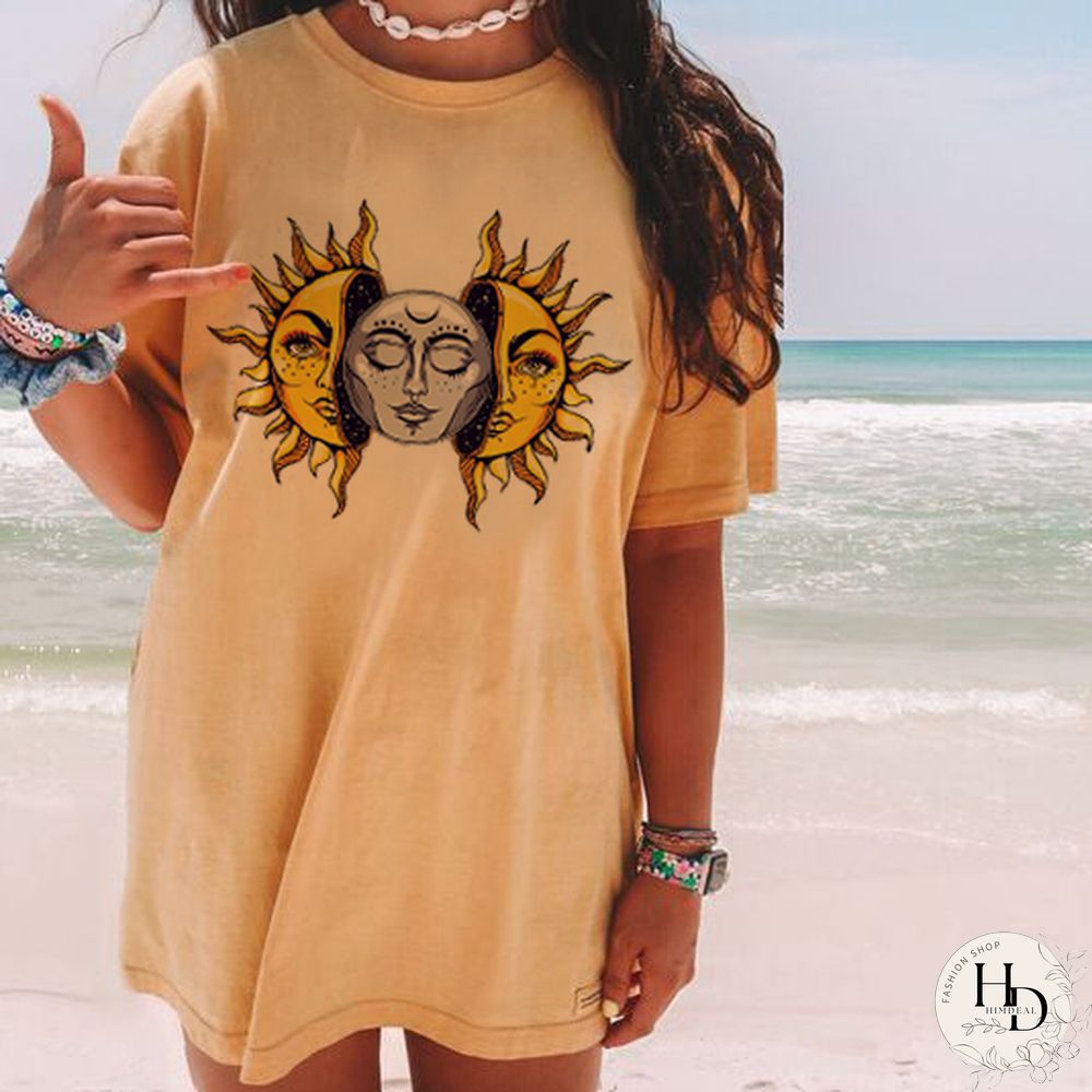 Fashion Casual Printed Short Sleeve Long T-Shirt