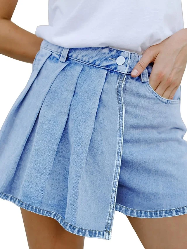 Women's Skinny Shorts Hot Pants Denim Light Blue Fashion Casual Daily Side Pockets Short Comfort Solid Color S M L | IFYHOME