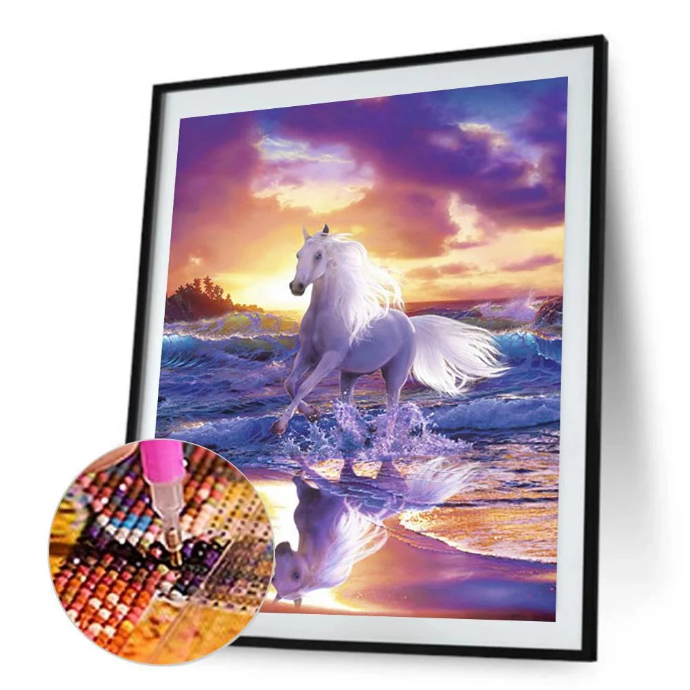 Diamond Painting - Full Round Drill - White Horse(30*40cm)