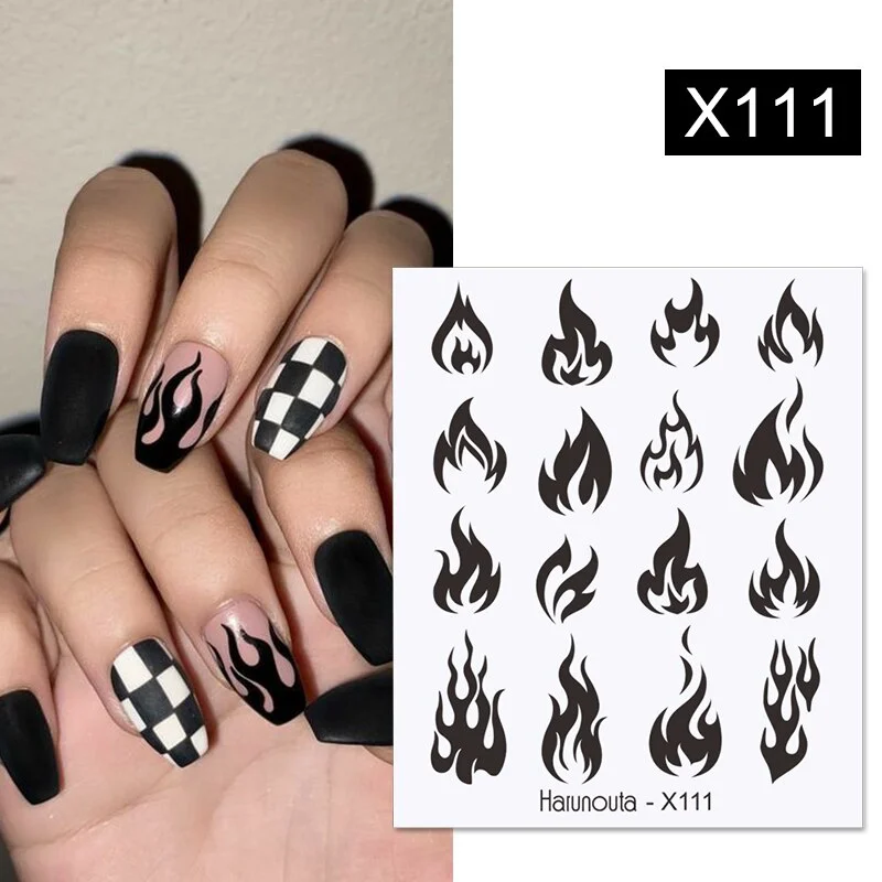 3D Iridescent Black White Design Fire Nail Stickers Sliders Manicures Accessories Decals DIY Nail Art Decorations Decor Tool