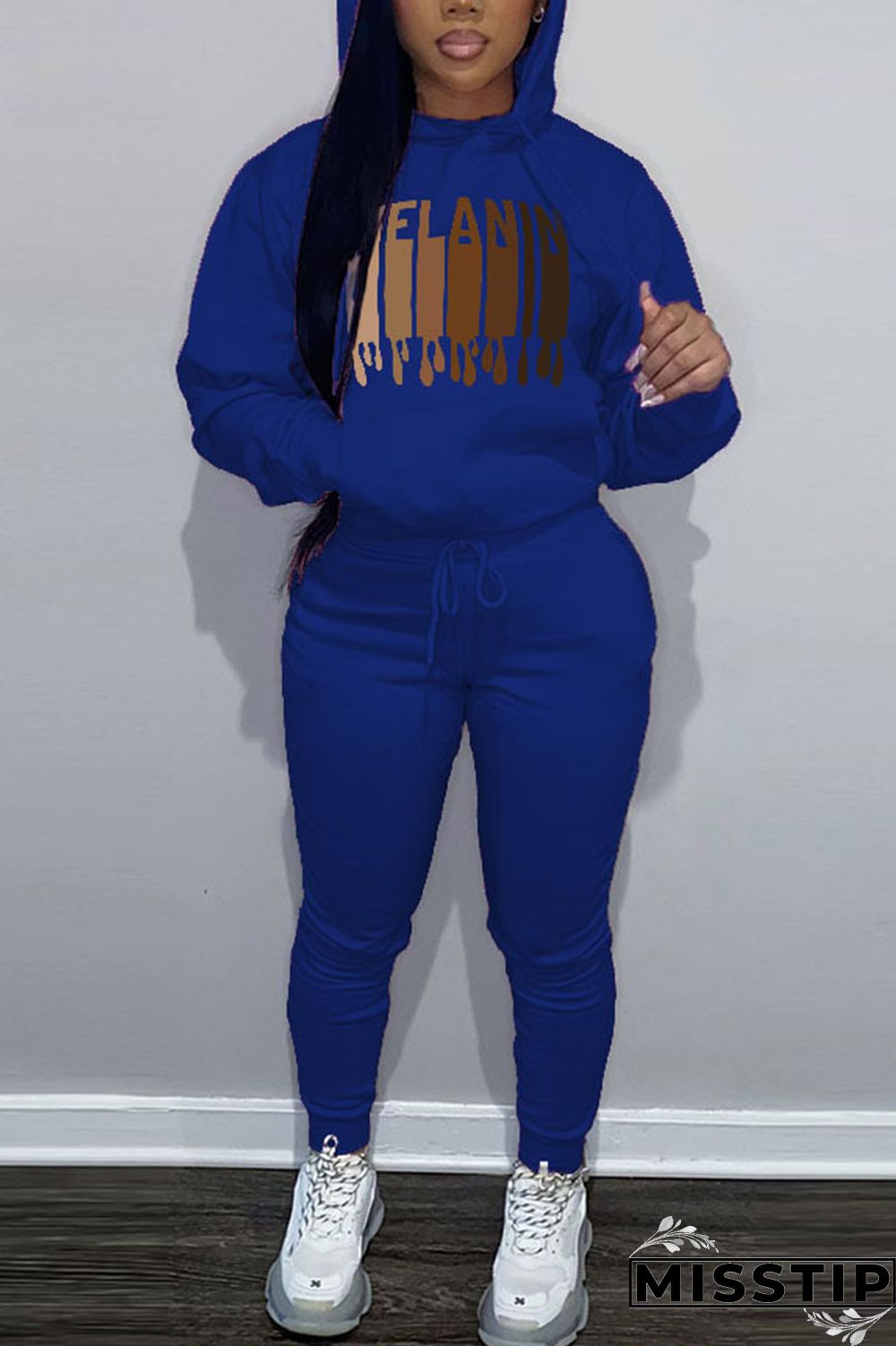 Brown Casual Print Patchwork Hooded Collar Long Sleeve Two Pieces